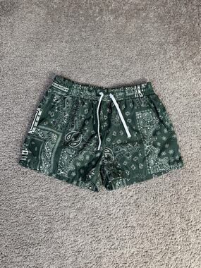 MAISON ARTICLE Shorts Mens M Green Bandana Paisley Mesh Pockets 3 Inseam